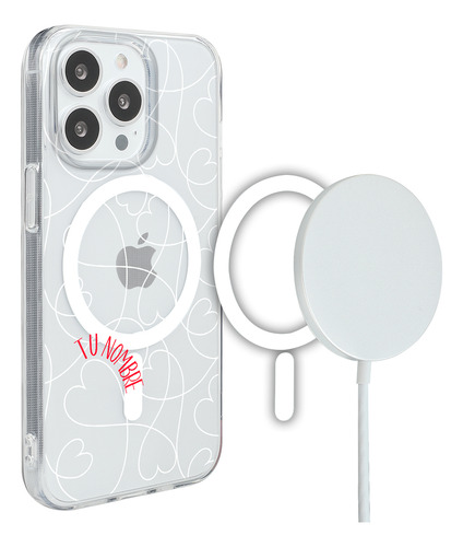 Funda iPhone Magsafe Para Mujer Corazones Love Con Tu Nombre