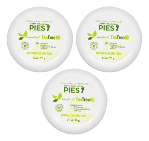 Desodorante Pies Naturaldry 3 Pack De 70g Natural Hidratante