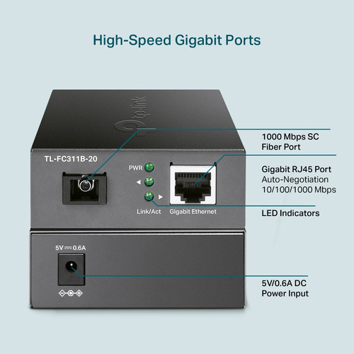 Convertidor De Medio Tp-link Tl-fc311b-20 Gigabit Sc Wdm