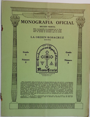 Masonería Orden Rosacruz Oficial Grado 1 Número 2 Ro 118