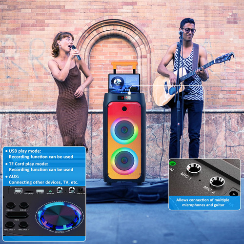 Máquina De Karaoke Hwwr Con 2 Micrófonos Inalámbricos,