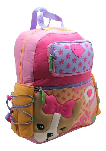 Mochila Escolar Simones Flower Color Rosa Diseño De La Tela Liso