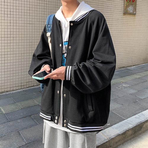 Hombre Harajuku Baseball Black Bomber Streetwear Chaquetas