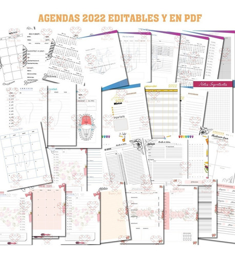 Imagen 2 de 9 de Kit Imprimible Agendas Y Planners 2022 Pack Oro + 60 Mod Sp