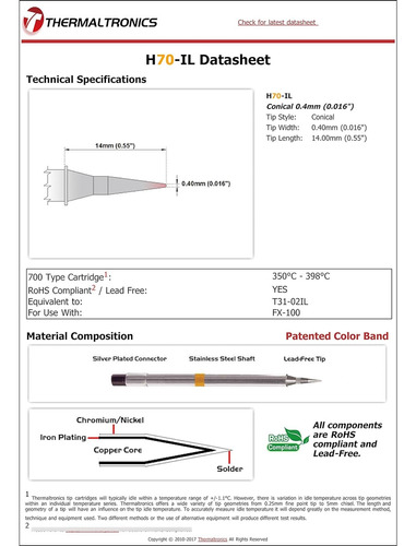 Thermaltronics H70-il Cónico 0.4mm (0.016in) Intercambiable 