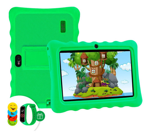 Tablet Infantil Kids Story 7'' + Silicona + Reloj + Stickers Color Verde