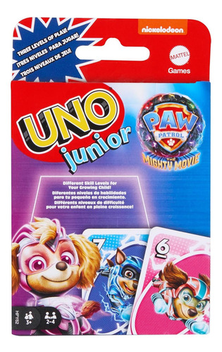 Juego De Cartas Uno Junior Mattel Patrulla Canina 3 Niveles