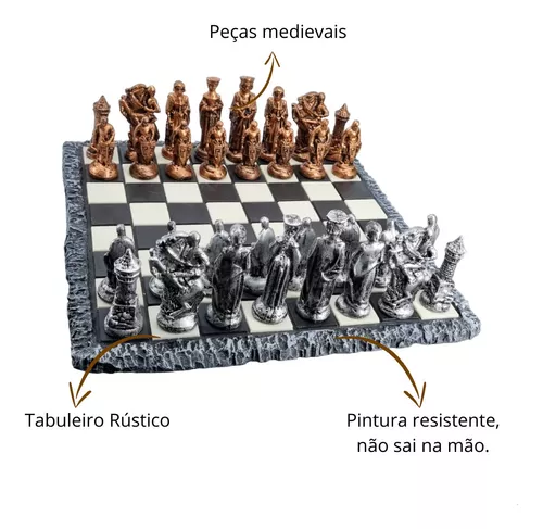 Tabuleiro de Xadrez medieval com alta qualidade xadrez 32 peças de xadrez  prata Luxo