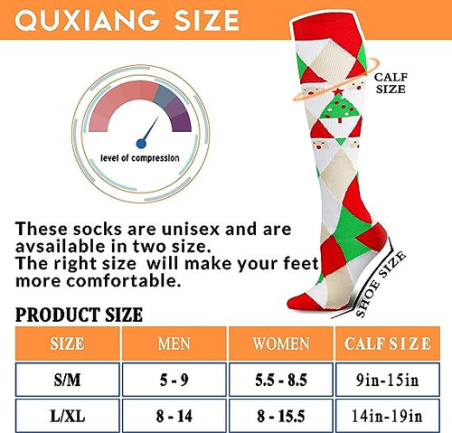 6 Pares De Calcetines De Compresión Navideños, Calcetines De
