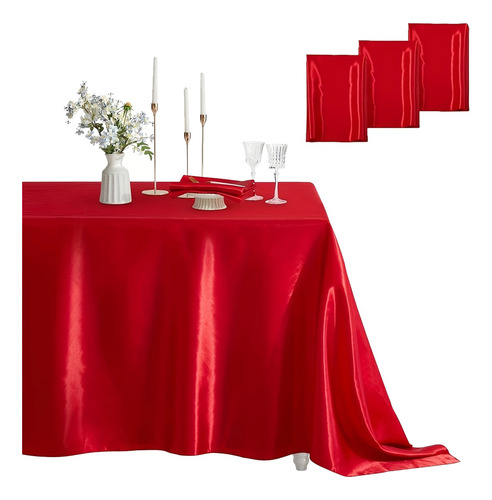 3unidades Mantel Rectangular Decoración Fiesta Hogar 3mx1.5m Rojo