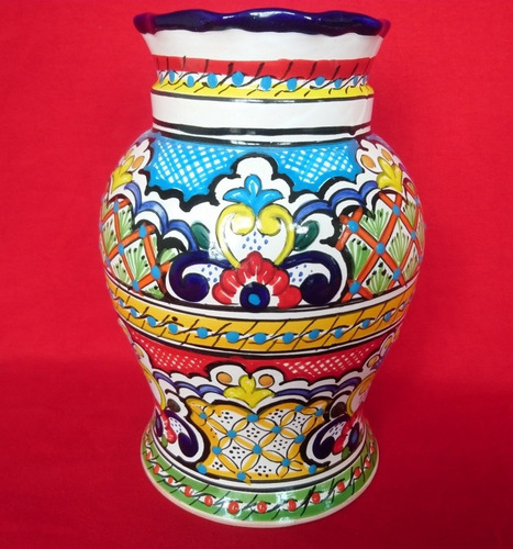 Set Florero Imperyal 23 Cm De Talavera Poblana -arteimperyal