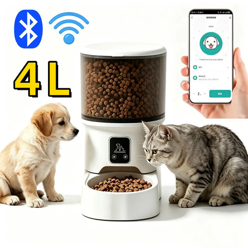 Comedouro Automático 4L Cães e Gatos APP WIFI Bluetooth APP Alimentador Inteligente Comedouro Automático Pet