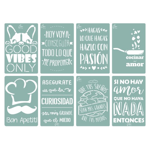 Kit 8 Stencils Frases Surtidos Tela Piso Cupa Home Deco