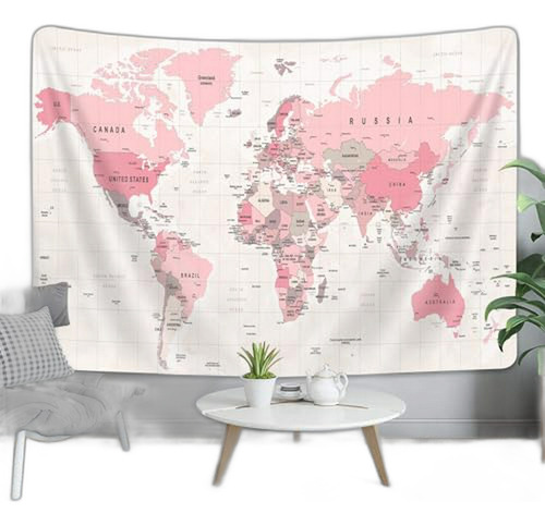 Tapiz Mapa Mundial Rosa Vintage Para Decoración De Dormitori