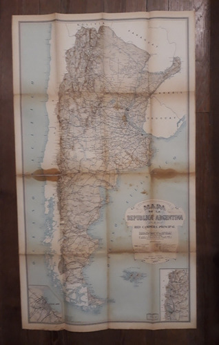 Gran Mapa Red Caminera Principal 1943 Argentina 60 X 105 Cm (Usado)
