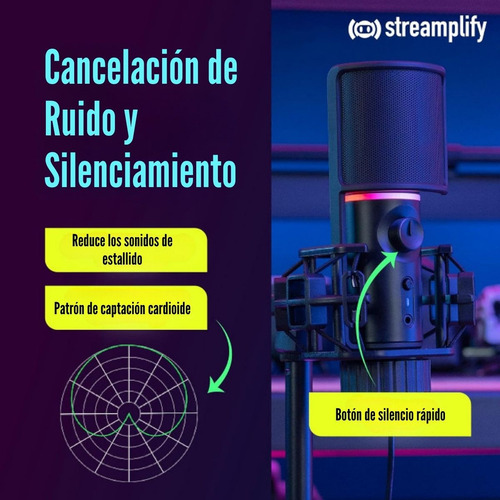 Micrófono Streamplify Mic TriPod Rgb Cardioide (con Trípode)