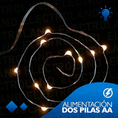 Imagen 3 de 10 de Pack X 10 Luces Guirnalda Calidas Alambre 30 Led A Pila