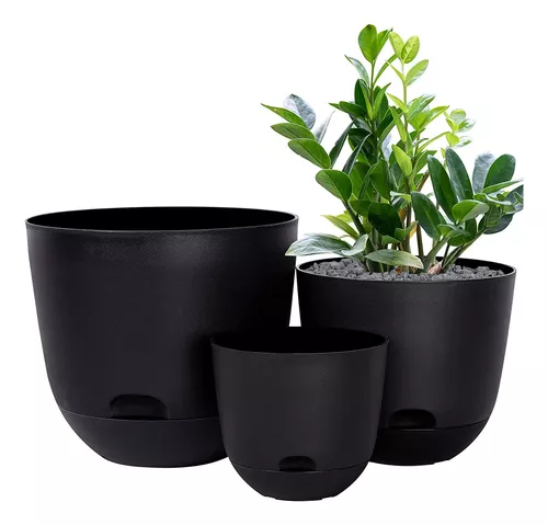 QCQHDU Macetas para plantas, paquete de 3 macetas de 8 pulgadas con  platillo de orificio de drenaje, macetas de plástico para plantas de  interior