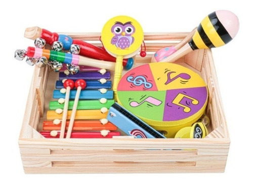 Set Instrumentos Musicales De Madera Percusión Viento Niños