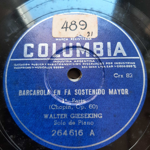 Pasta Walter Gieseking Solo Piano Chopin Columbia Tc58
