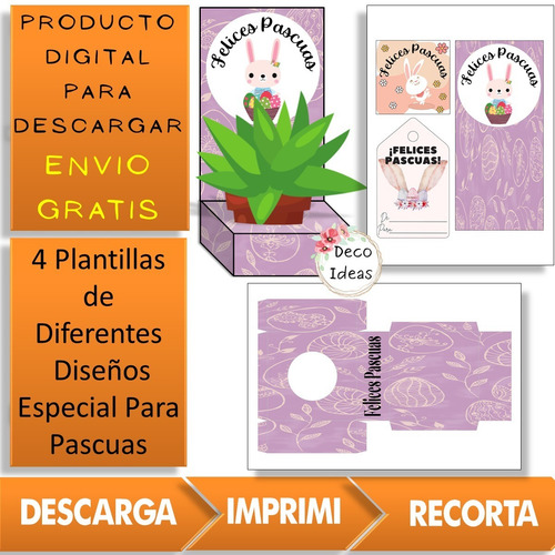 Imagen 5 de 6 de Kit Imprimible 01 Pascuas Caja Porta Huevo O Maceta+tarjetas