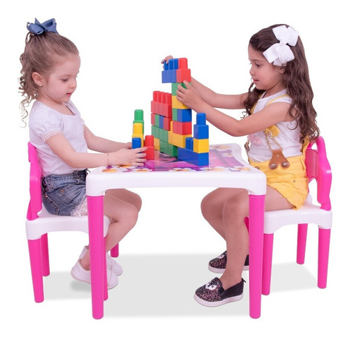 Imagem 4 de 6 de Mesinha Infantil Com 2 Cadeirinhas Casa Flor Xalingo