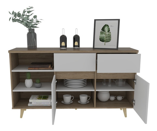 Bife En Madera Alina Color Miel Blanco Elegante Bmb 3339