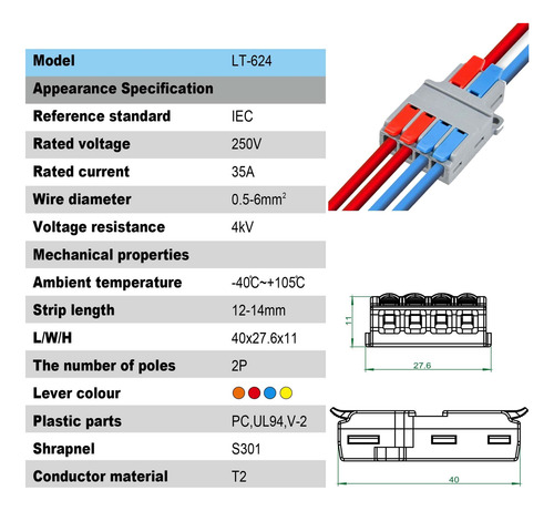 Bloque Terminal Conector Cableado Rápido Lt-624 100pza