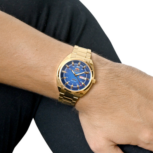 Relógio Orient Masculino Automático Dourado Azul Nh3gg006