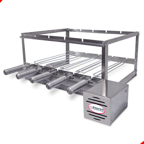 Gril Inox Para Churrasqueira Pré Moldadas 65cm 5 Espetos Lado Do Motor Direiro