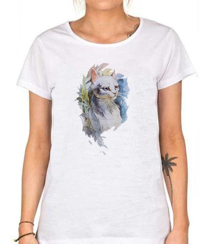 Remera De Mujer Gato Siames Dibujo Pintura Art