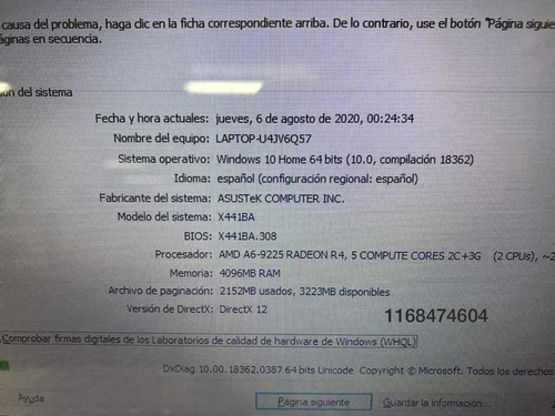 Asus X441ba A6 4gb Ram 500gb Almacenamiento (como Nueva)