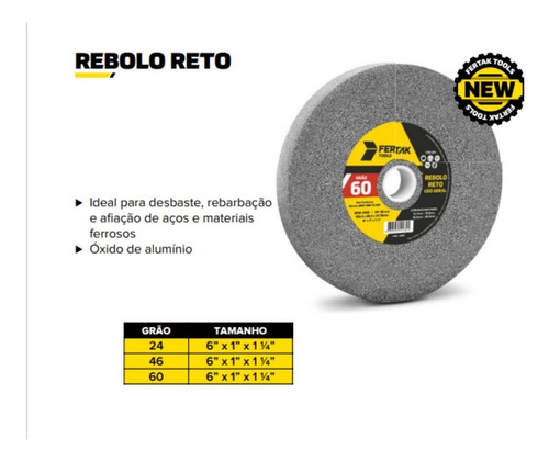 2x Rebolo Reto Pedra Esmeril Fertak 6 X 3/4 X 1.1/4 Grão 46 Cor Cinza