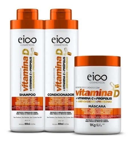 Imagem 1 de 1 de Kit Eico Vitamina D Shampoo + Condicionador + Máscara 1kg