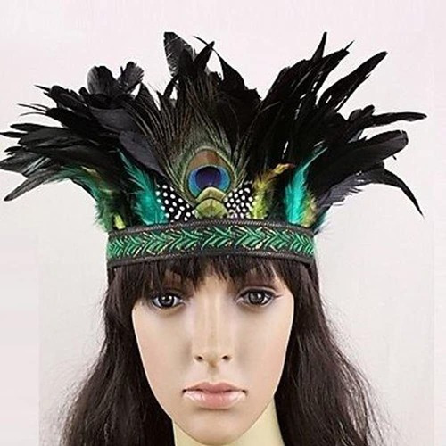 Diadema De Carnaval De Plumas De Pavo Real De Estilo Indio H