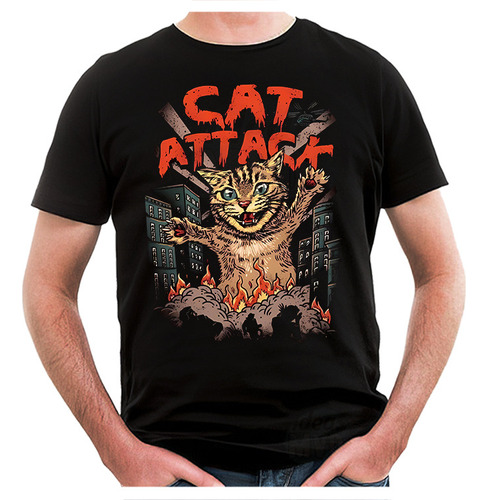 Remera Cat Attack Gatito (negra:) Ideas Mvd