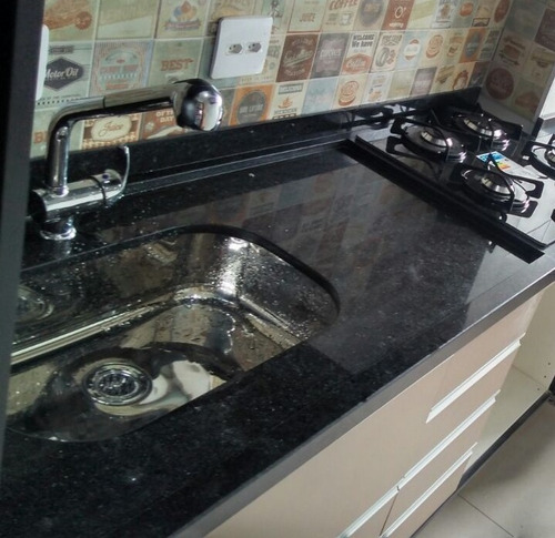 Pia Cozinha Granito Preto São Gabriel C/ Cuba+furo 200x60cm