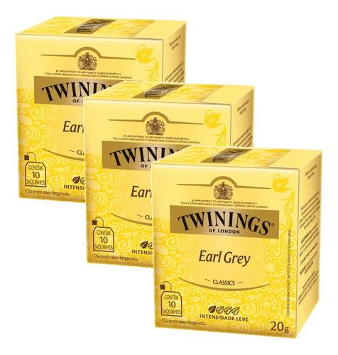 Kit 3 Twinings Of London Sabor Earl Grey 20g 10 Saquinhos