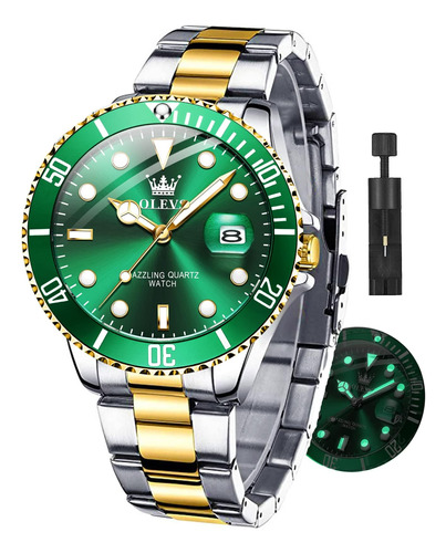 Relojes Dorados Y Verdes Para Hombre, Reloj De Acero Inoxida