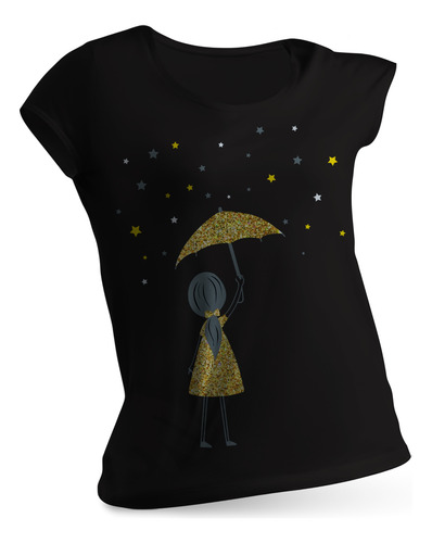 Playera Niña Manga Corta Diseño Lluvia De Estrellas Algodón