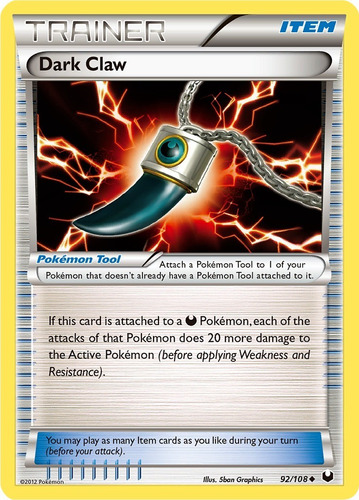 Cartas Pokemon Tool Item Dark Claw 92/108 Reverse Bw Dex (Usado)