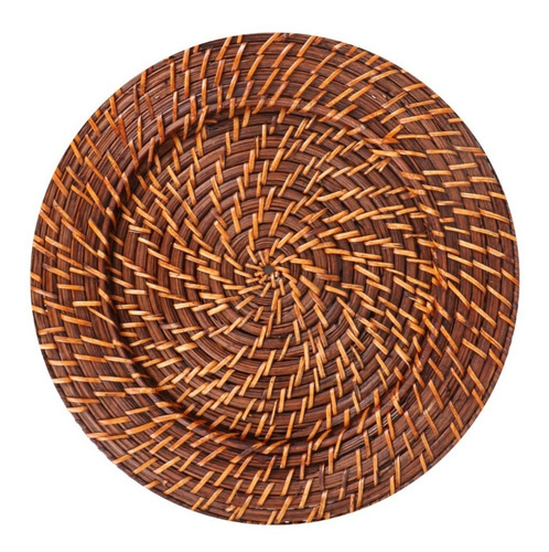 Kit 6 Sousplat Redondo Rattan E Bambu Marrom Rústico 32cm