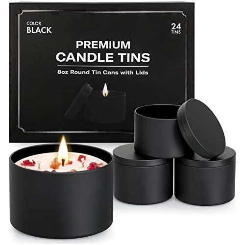 Latas De Velas Negras De 8 Oz, 24 Unidades, Tarros De V...