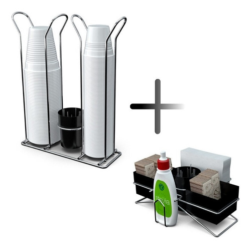 Kit Porta Sachê Mesa Açúcar + Porta Copos Chá Café 80/200ml- Cor Preto