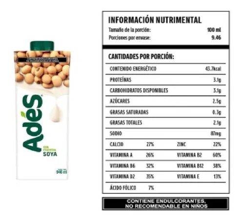 Bebida De Soya Ades 12 Pzas De 946 Ml Msi