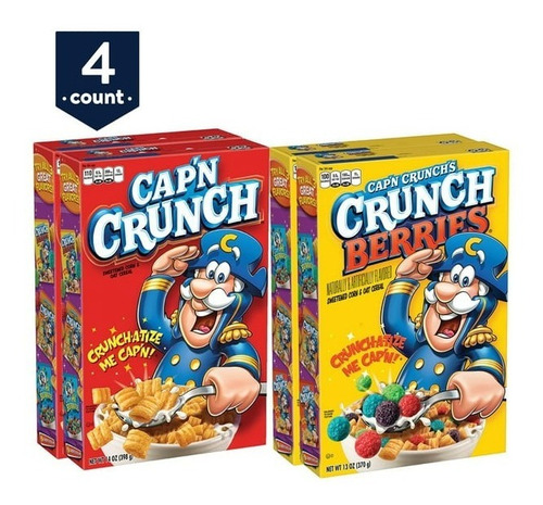 Cap'n Crunch Cereal, 2 Flavor Variety Pack, 4 Cajas
