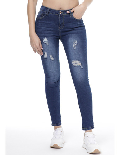 Jeans De Mezclilla Tiro Alto Resalta Glúteos Estilo Skinny