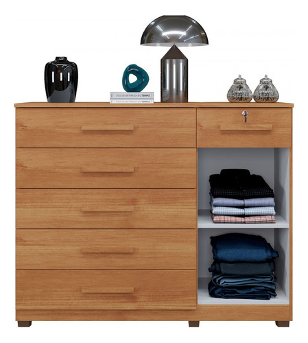 Cômoda Mila 1 Porta 6 Gavetas Cinamomo - Cor Marrom