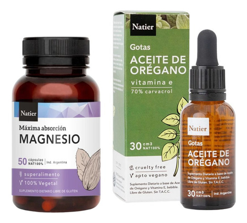 Magnesio X 50 Cápsulas + Aceite De Orégano Natier