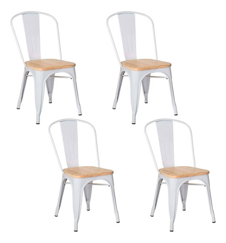 Pack 4 Sillas Tolix Vintage Con Asiento De Madera